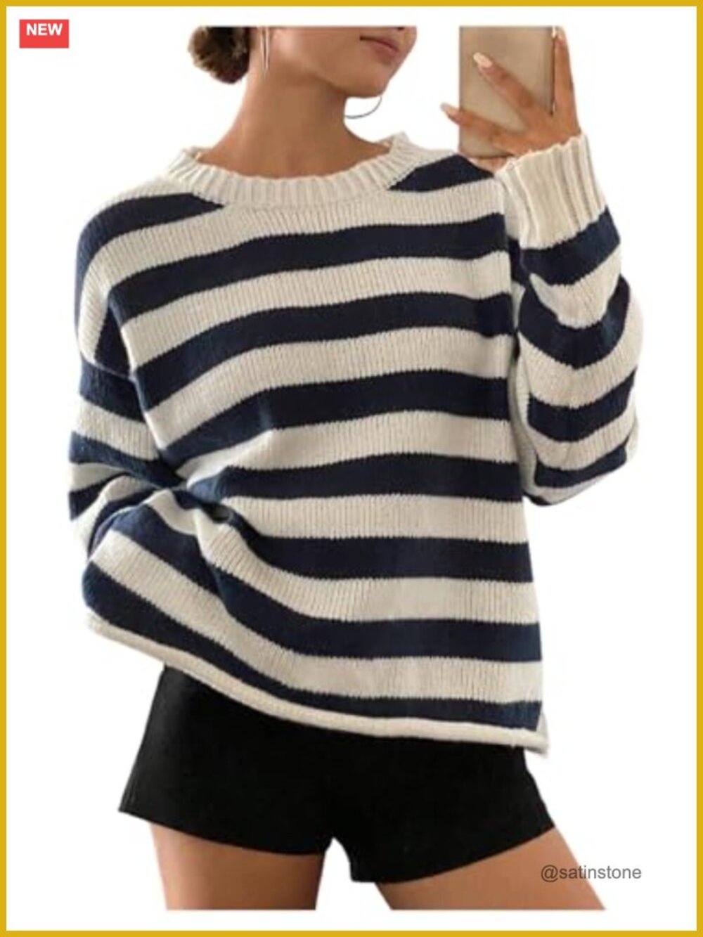 Striped Knit Pullover Sweater Crew Neck Long Sleeve Casual